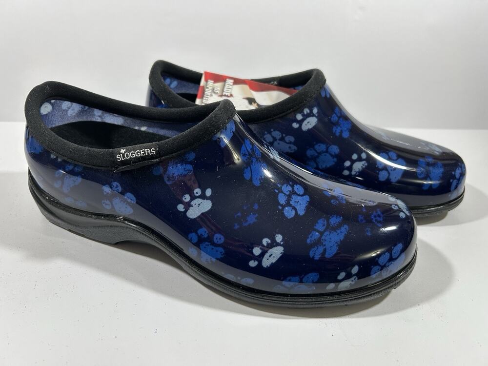SLOGGERS Original Rain And Garden Waterproof Shoes Grungy Paw Blue Size US 8 NWT